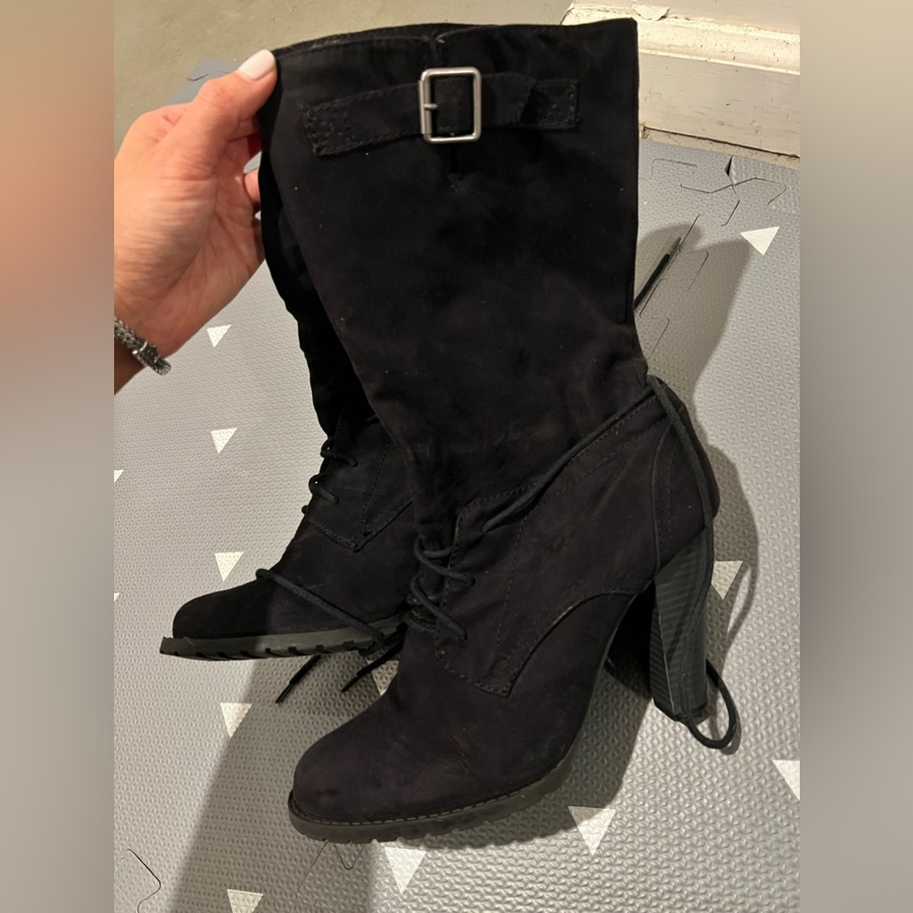 Zara Black “Suede” Heeled Laced Boots
